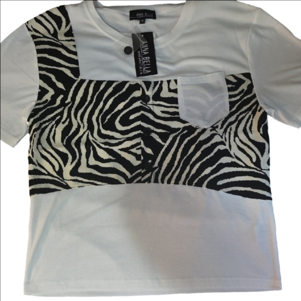 #32.  Annabella Zebra Print Shirt PTP 18"